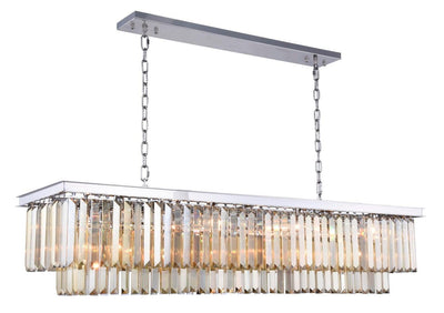 Steel with Clear Crystal Rectangular Linear Chandelier - LV LIGHTING