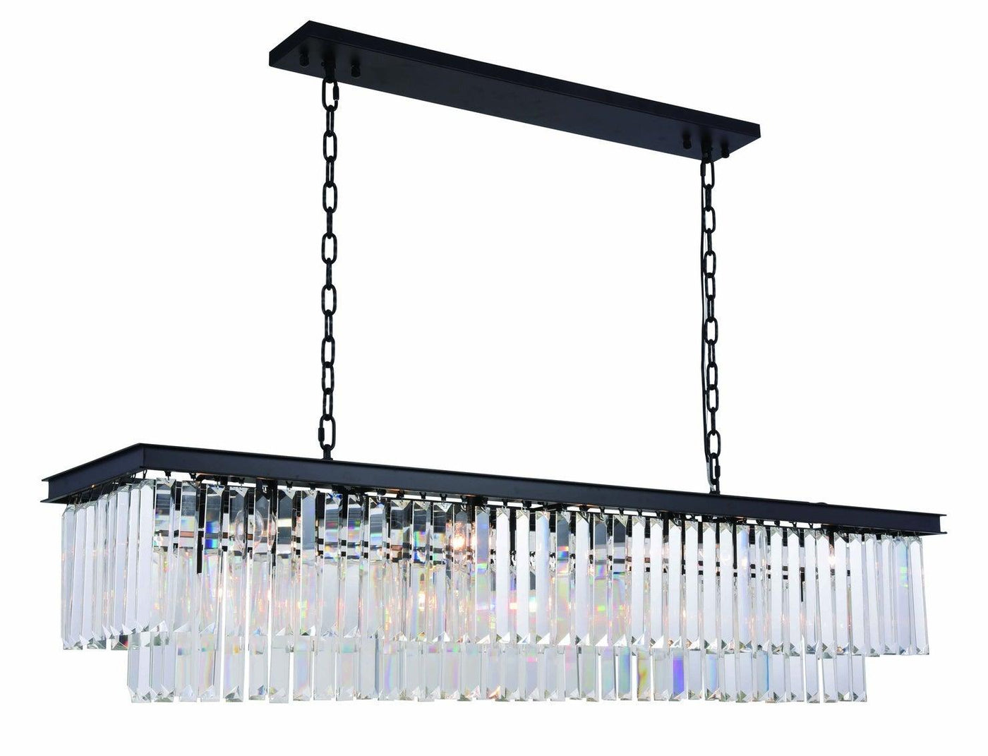 Steel with Clear Crystal Rectangular Linear Chandelier - LV LIGHTING