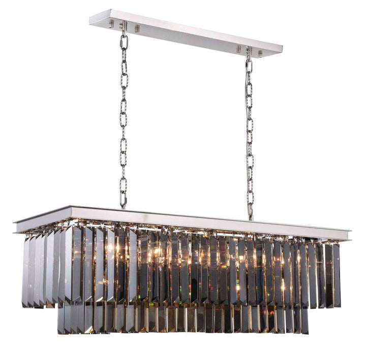 Steel with Clear Crystal Rectangular Linear Chandelier - LV LIGHTING