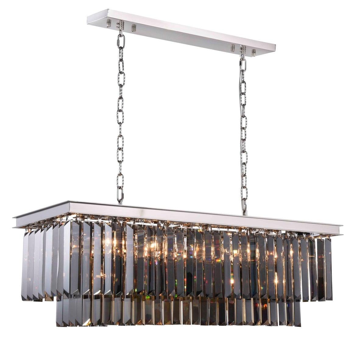 Steel with Clear Crystal Rectangular Linear Chandelier - LV LIGHTING