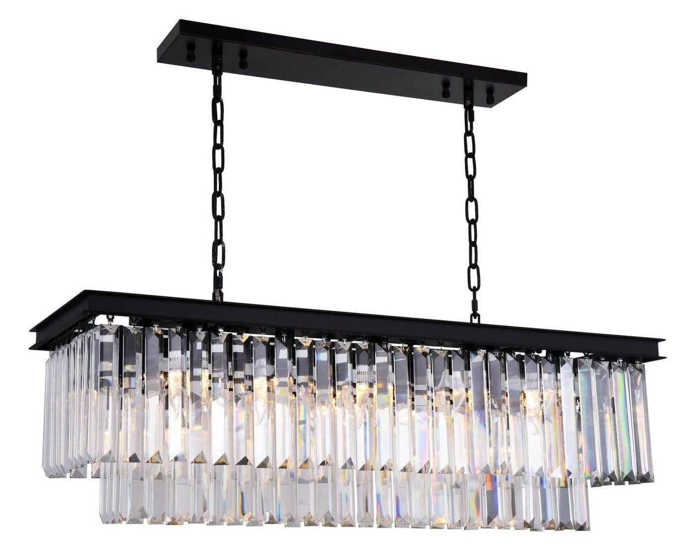 Steel with Clear Crystal Rectangular Linear Chandelier - LV LIGHTING