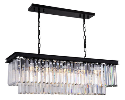 Steel with Clear Crystal Rectangular Linear Chandelier - LV LIGHTING
