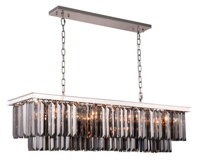Steel with Clear Crystal Rectangular Linear Chandelier - LV LIGHTING