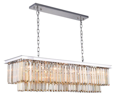 Steel with Clear Crystal Rectangular Linear Chandelier - LV LIGHTING