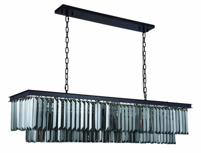 Steel with Clear Crystal Rectangular Linear Chandelier - LV LIGHTING