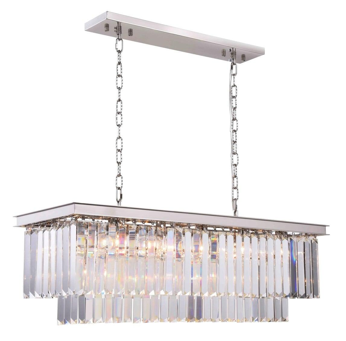 Steel with Clear Crystal Rectangular Linear Chandelier - LV LIGHTING