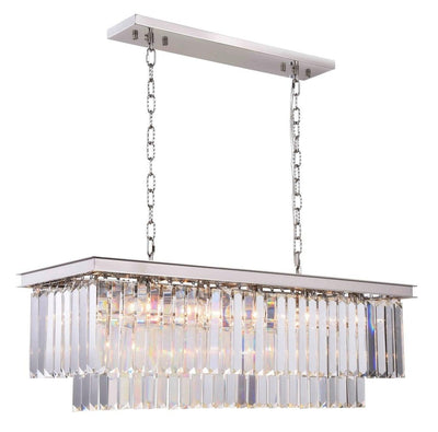 Steel with Clear Crystal Rectangular Linear Chandelier - LV LIGHTING