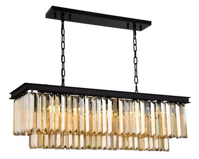 Steel with Clear Crystal Rectangular Linear Chandelier - LV LIGHTING