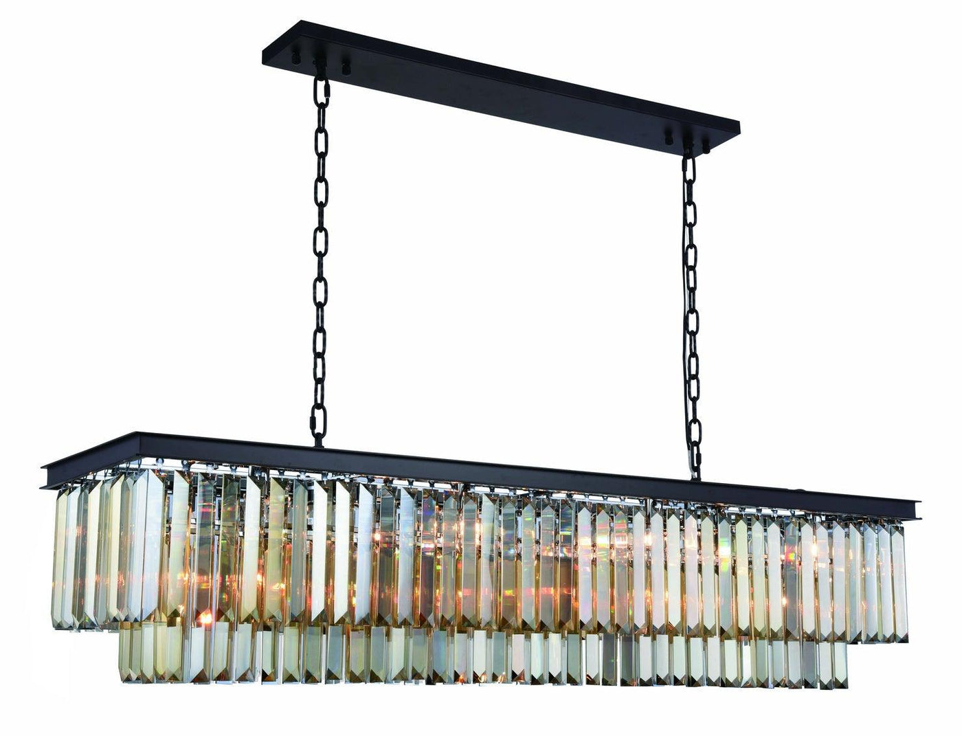 Steel with Clear Crystal Rectangular Linear Chandelier - LV LIGHTING