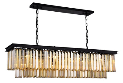 Steel with Clear Crystal Rectangular Linear Chandelier - LV LIGHTING