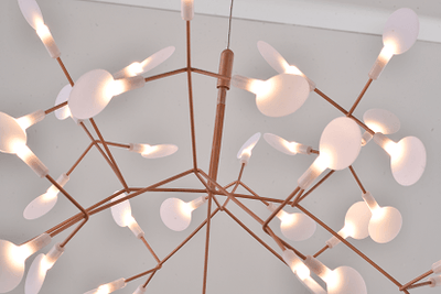 LED Matte Copper Branch with White Acrylic Shade Chandelier - LV LIGHTING