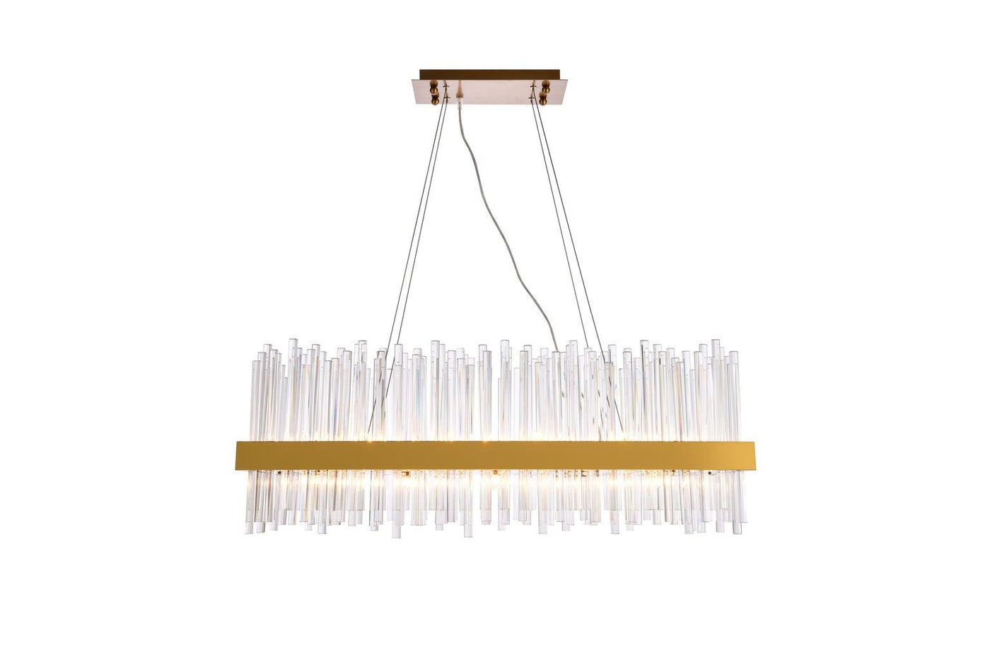 Steel with Rectangular Frame with Clear Glass Rod Linear Chandelier - LV LIGHTING