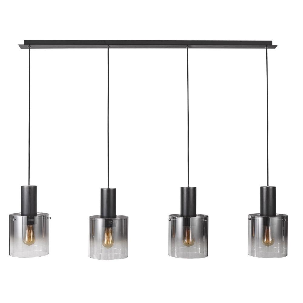 Satin Black Frame with Smoke Cylindrical Glass Shade Linear Pendant - LV LIGHTING