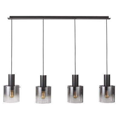 Satin Black Frame with Smoke Cylindrical Glass Shade Linear Pendant - LV LIGHTING
