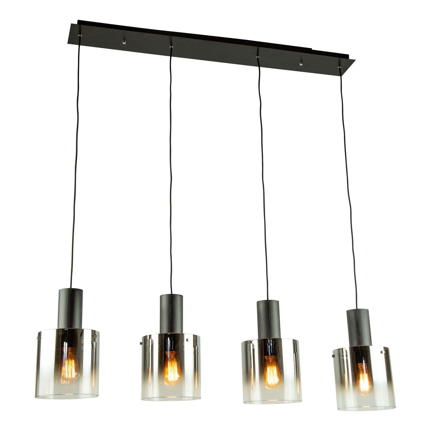 Satin Black Frame with Smoke Cylindrical Glass Shade Linear Pendant - LV LIGHTING