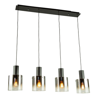 Satin Black Frame with Smoke Cylindrical Glass Shade Linear Pendant - LV LIGHTING