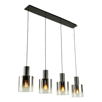 Satin Black Frame with Smoke Cylindrical Glass Shade Linear Pendant - LV LIGHTING