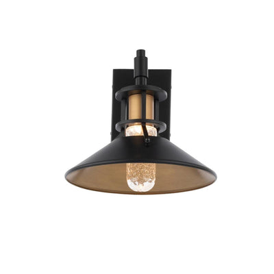 LED Black and Aged Brass Conical Shade with Seedy Glass Diffuser Outdoor Wall Sconce - LV LIGHTING