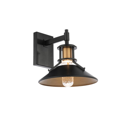 LED Black and Aged Brass Conical Shade with Seedy Glass Diffuser Outdoor Wall Sconce - LV LIGHTING