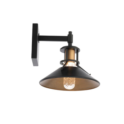 LED Black and Aged Brass Conical Shade with Seedy Glass Diffuser Outdoor Wall Sconce - LV LIGHTING