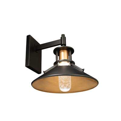 LED Black and Aged Brass Conical Shade with Seedy Glass Diffuser Outdoor Wall Sconce - LV LIGHTING