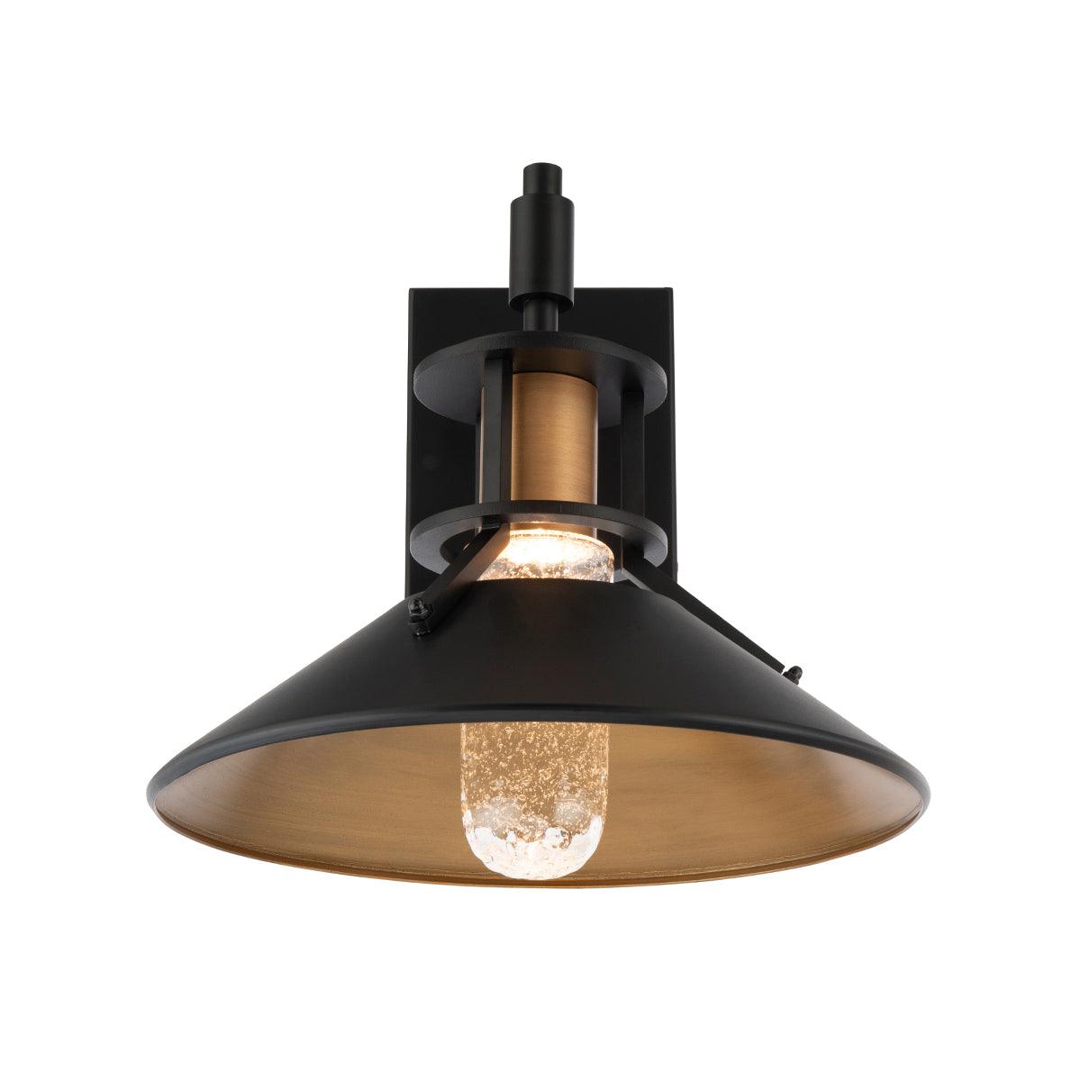 LED Black and Aged Brass Conical Shade with Seedy Glass Diffuser Outdoor Wall Sconce - LV LIGHTING