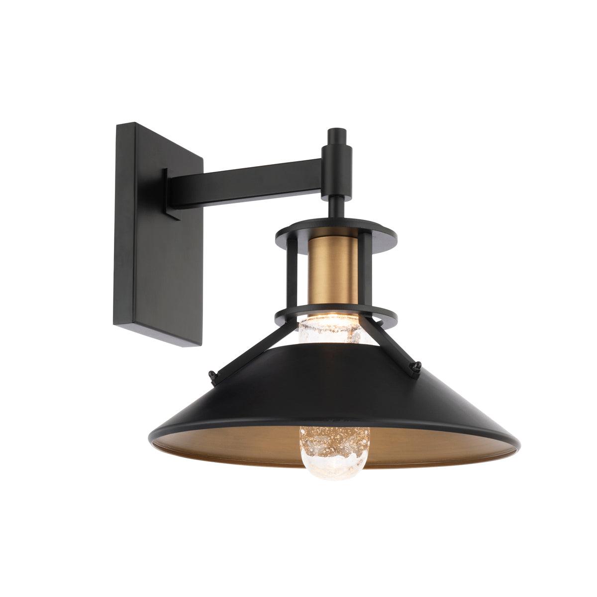 LED Black and Aged Brass Conical Shade with Seedy Glass Diffuser Outdoor Wall Sconce - LV LIGHTING