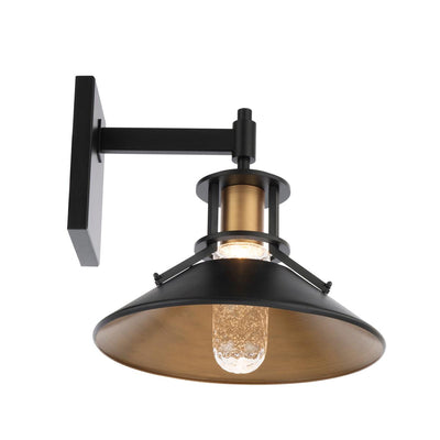 LED Black and Aged Brass Conical Shade with Seedy Glass Diffuser Outdoor Wall Sconce - LV LIGHTING