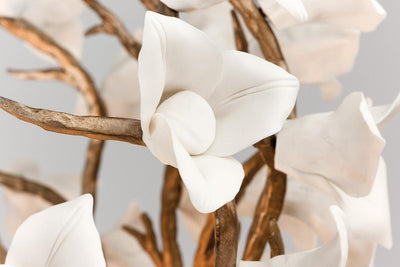 Enchanted Silver Leaf Branch Frame with Porcelaine Flower Shade Flush Mount - LV LIGHTING