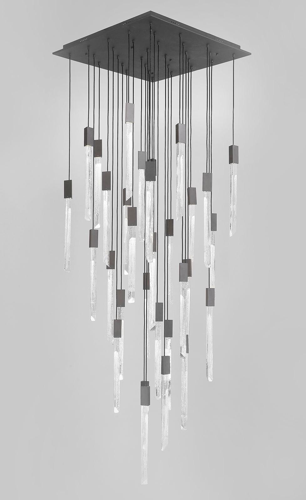 Matte Black Gun Metal Frame with Clear and White Marbleized Glass Chandelier - LV LIGHTING