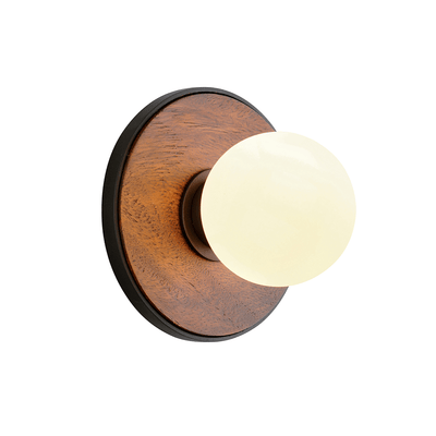 Black and Natural Acacia with White Glass Globe Wall Sconce - LV LIGHTING