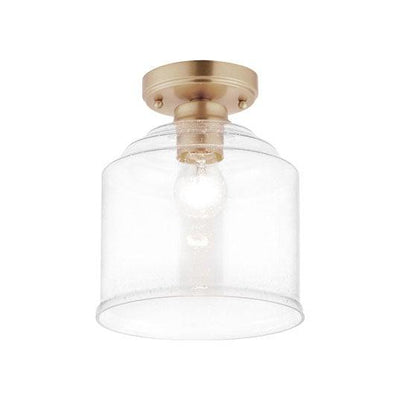 Steel with Bell Shaped Clear Seedy Glass Shade Single Light Flush Mount - LV LIGHTING