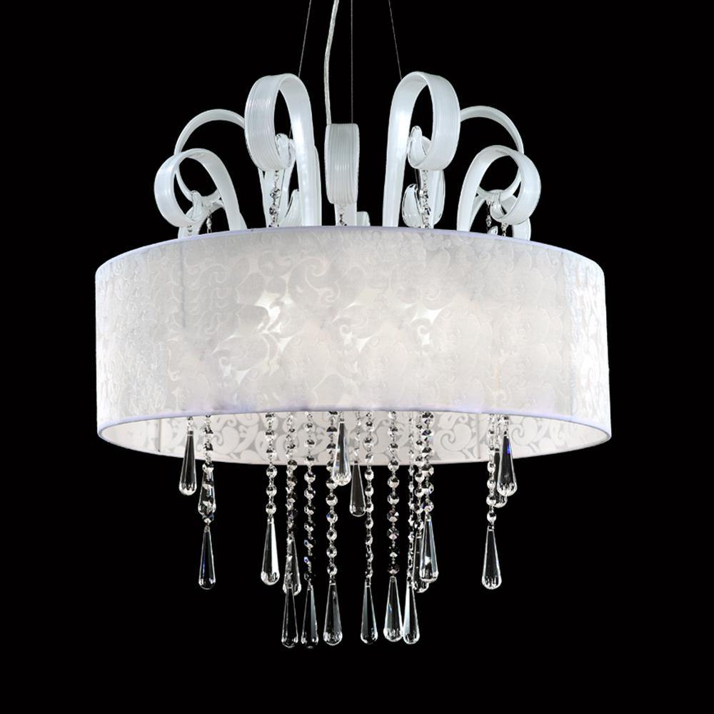 White Fabric Shade with Arms and Crystal Chandelier - LV LIGHTING