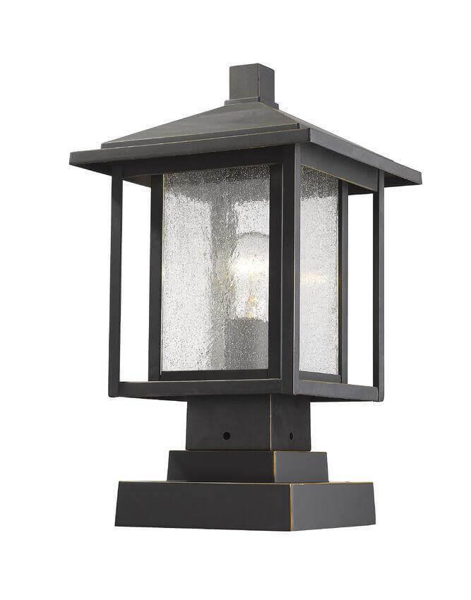 Aluminum with Dual Frames and Clear Seedy Glass Square Base Outdoor Pier Mount - LV LIGHTING