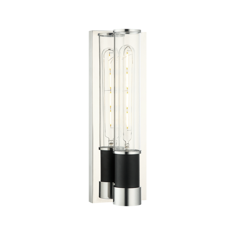 Steel Frame with Clear Cylindrical Glass Shade Two Tone Wall Sconce
