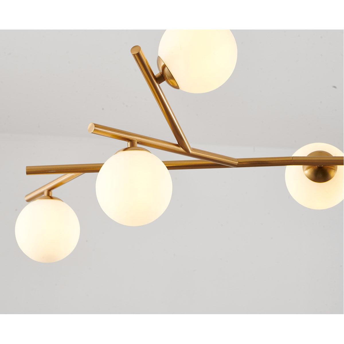 Brass Arms with White Glass Globe Shade Linear Chandelier - LV LIGHTING
