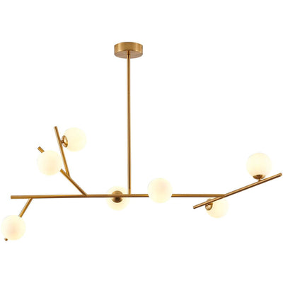 Brass Arms with White Glass Globe Shade Linear Chandelier - LV LIGHTING