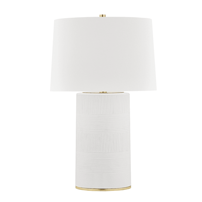 Aged Brass and Soft Off White Base with White Fabric Shade Table Lamp - LV LIGHTING