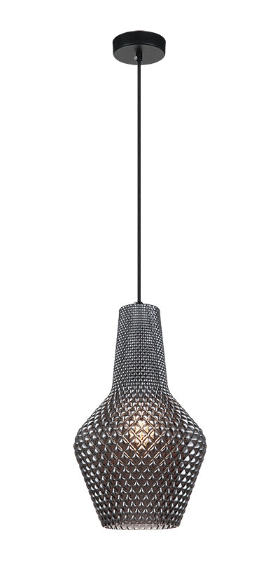 Black Steel Frame with Quilted Gem Glass Shade Pendant