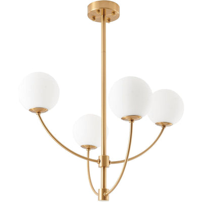 Brass Curve Arm with White Glass Globe Chandelier - LV LIGHTING