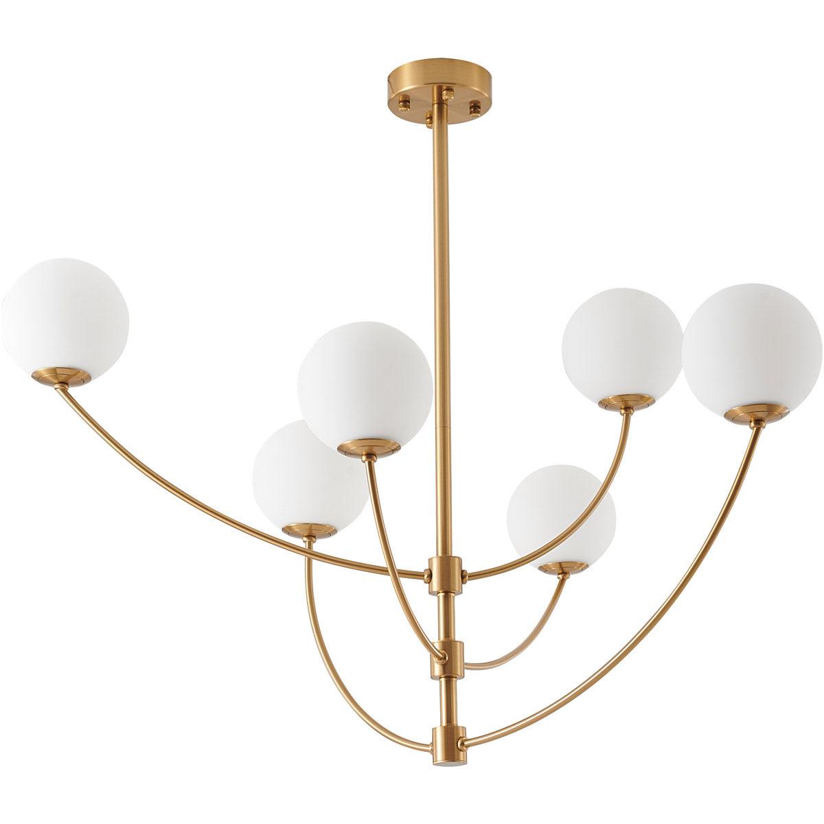 Brass Curve Arm with White Glass Globe Chandelier - LV LIGHTING