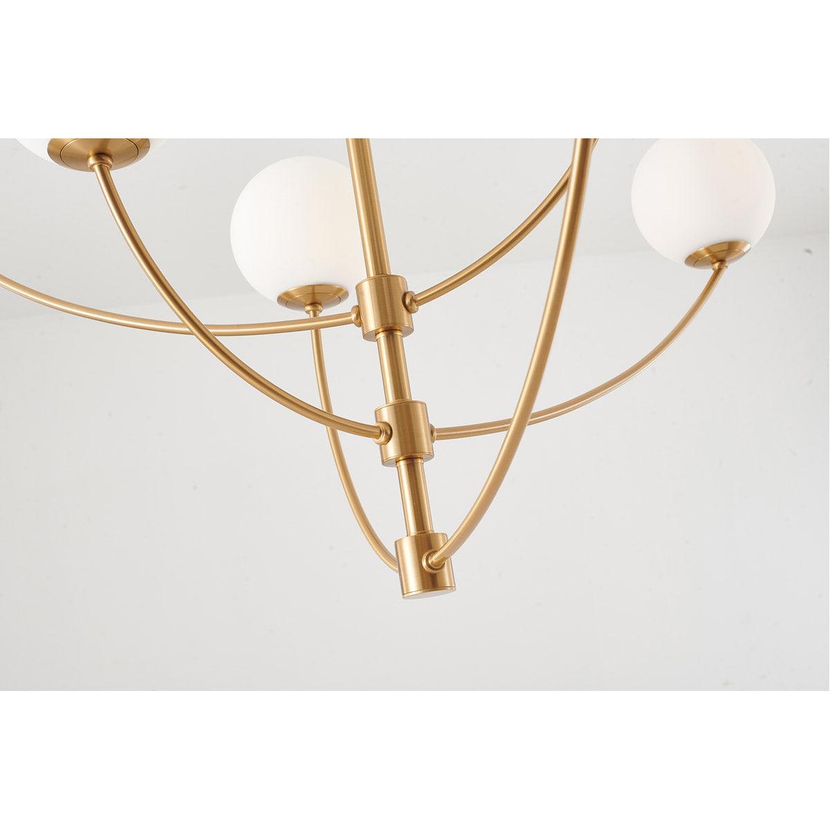 Brass Curve Arm with White Glass Globe Chandelier - LV LIGHTING