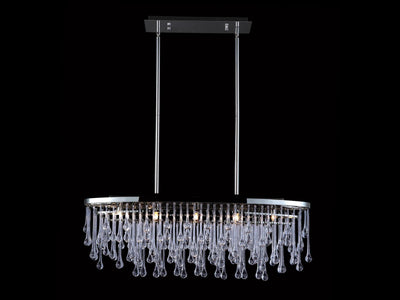 Polished Nickel Frame with Clear Tear Drop Glass Linear Oval Chandelier - LV LIGHTING