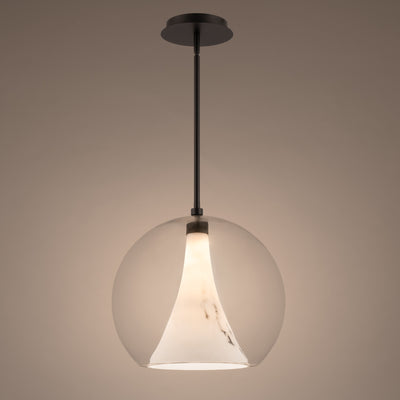 LED Steel Frame with Clear Glass and Artificial Dolomite Diffuser Pendant