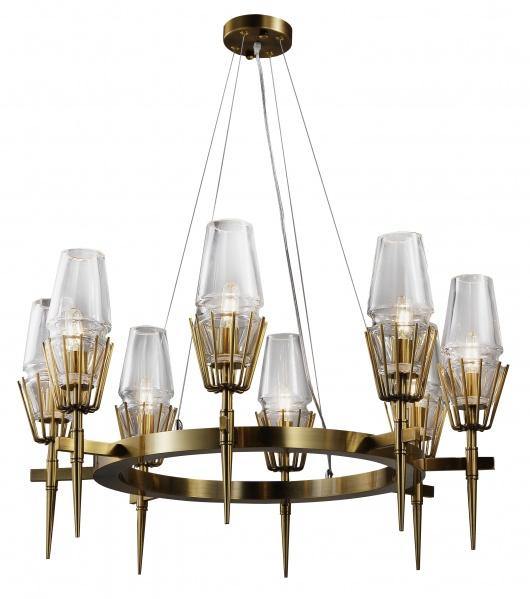 Golden Brass Round Frame with Clear Glass Shade Chandelier - LV LIGHTING