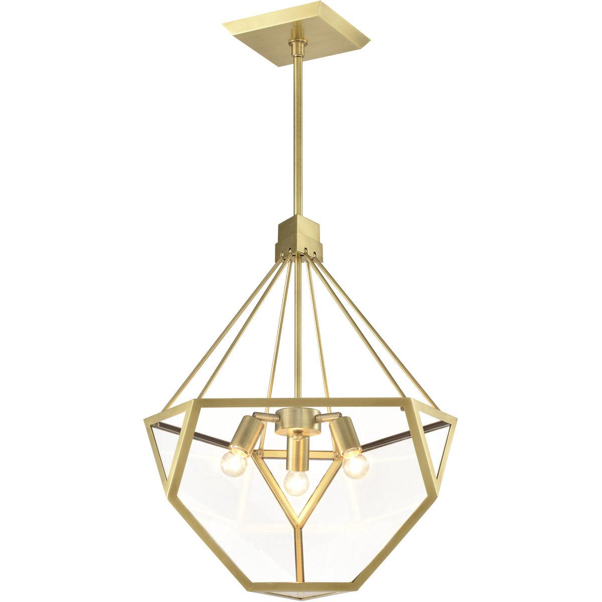 Aged Brass with Symmetrical Frame with Clear or Frosted Glass Shade Pendant - LV LIGHTING