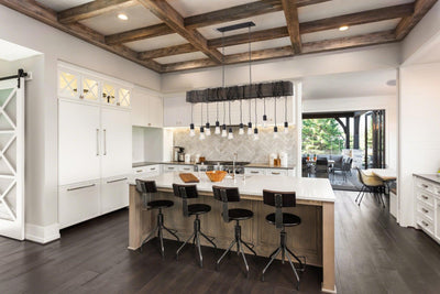 Dark Pine Block with Black Draping Cord Linear Pendant - LV LIGHTING