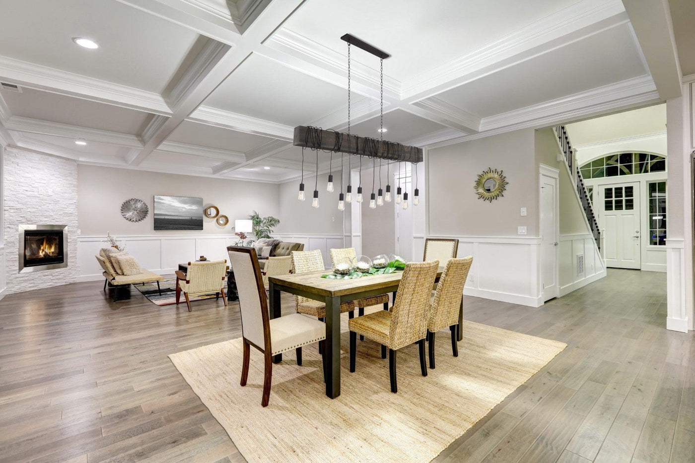 Dark Pine Block with Black Draping Cord Linear Pendant - LV LIGHTING