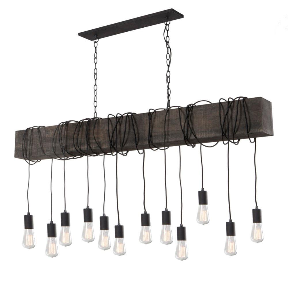 Dark Pine Block with Black Draping Cord Linear Pendant - LV LIGHTING