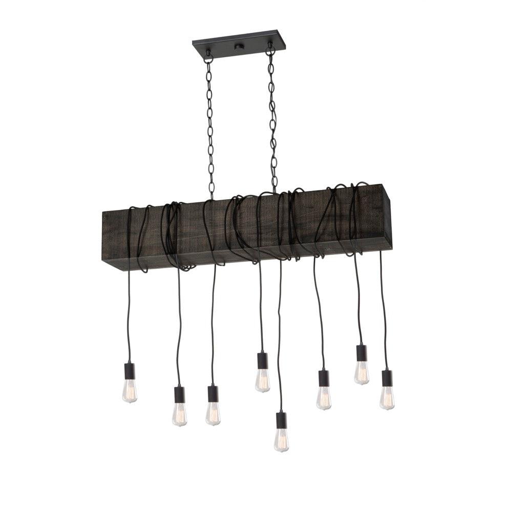 Dark Pine Block with Black Draping Cord Linear Pendant - LV LIGHTING